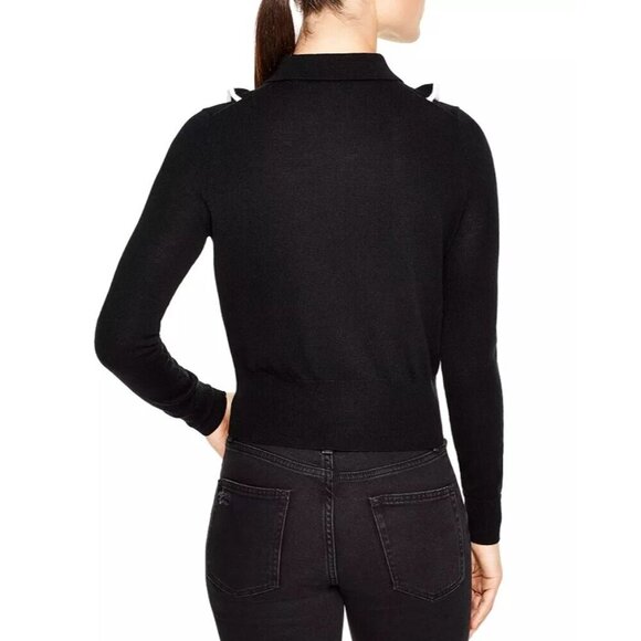 Sandro Paris Tao Ruffled Zip Up Cardigan Womens Size 3 US L Wool Romantic Luxe - Picture 2 of 11